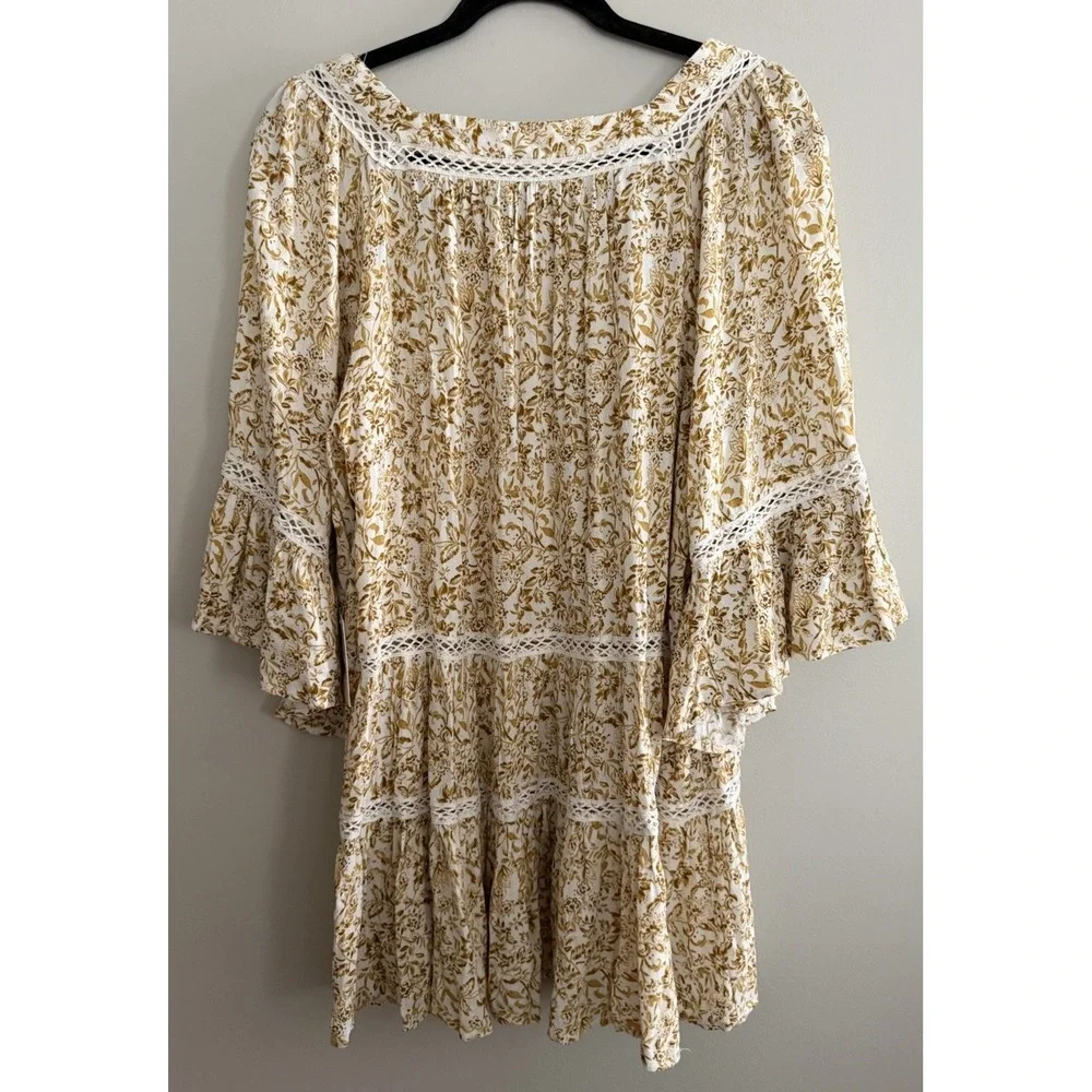 Free People Talk About It Tunic Top Ivory Combo Women's Size Medium